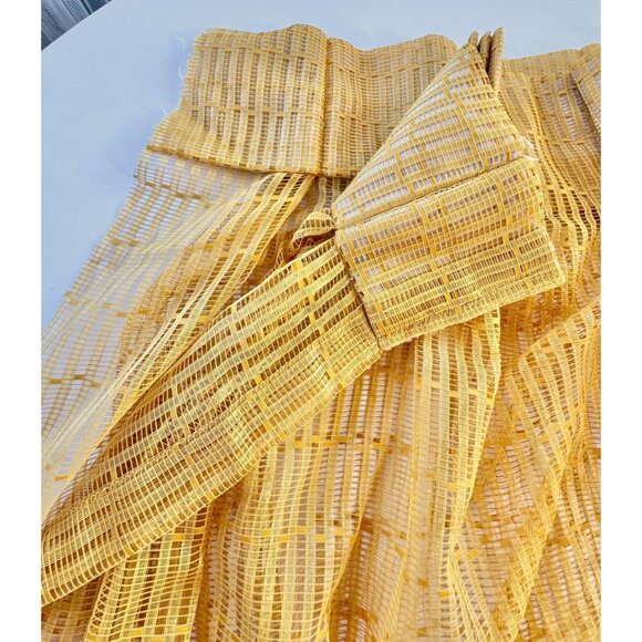 Vintage 70s pleated curtain, golden yellow open weave mesh, single panel - Picture 7 of 10